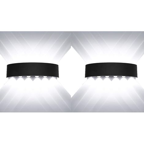 Lot de deux appliques murales LED salon en pour porche lumière froid 6000 K étanches les extérieurs 12 W Aluminium Blanc (1/4)