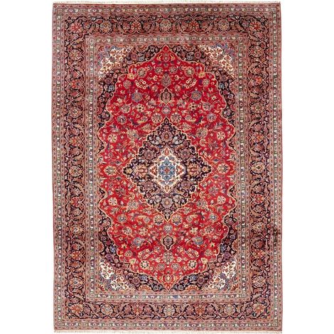 Tapis d'orient 248 x 350 cm, motif oriental, rouge, beige et bleu, en laine nouée main, authenticité persane (1/5)