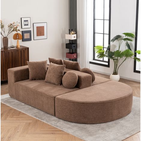 Divano modulare in ciniglia marrone senza montaggio 263 x 171 x 66 cm (1/5)