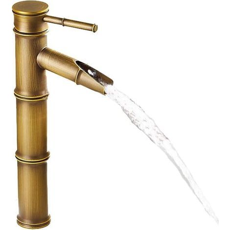 1 robinet rétro en bronze (30,8 x 10,2 cm), installation sur comptoir en bambou entièrement en cuivre, robinet de cuisine, salle de bain, évier d'hôtel (1/5)