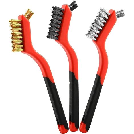 Set di 3 spazzole per la pulizia dei metalli, spazzola metallica (setole in ottone, acciaio inossidabile e nylon) per un utilizzo versatile, metallo, fornelli, lavelli, ruggine e scorie.