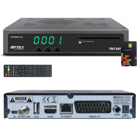 Récepteur Décodeur TNT Gratuite par Satellite - OPTEX ORS9992 HD - Avec Carte d’Accès TNTSAT, Port USB Pour Mises A Jour et Enregistrements