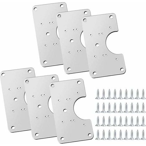 DEBUNS - Juego de 6 placas de reparación de bisagras de acero inoxidable con 36 tornillos y 12 orificios de montaje para reparar puertas, armarios, muebles de salón, cajones, vitrinas y ventanas. (1/5)