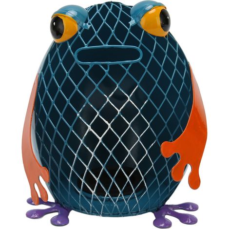 Tirelire enfant grenouille mignonne, base métallique stable, design filet métallique, déco chambre bureau école, antirouille (1/5)
