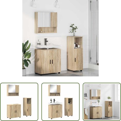 Spiegel -  Badezimmermöbel-Set 3 pcs Sonoma-Eiche Holzwerkstoff & Metall (1/5)