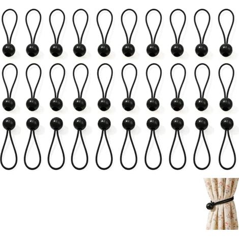 30 Sandows à Boule 10 cm, Tendeurs Élastiques 4 mm pour Bâche, Toile d'Ombrage, Tente, Auvent, Bannière et Camping, Noir (1/4)