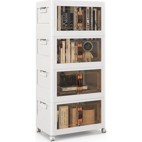COSTWAY 4 Pack Stackable Storage Cabinet Folding Home Organizer Lockable Wheels 44 Gal (1/5)