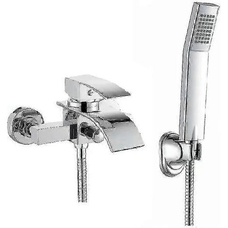 Mitigeur mural pour baignoire avec douchette, finition chromée, ensemble robinetterie baignoire et douche à poignée unique pour salle de bain (1/5)