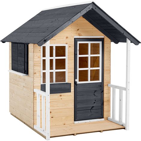 Maison de jeu pour enfants en bois d'épicéa et pin – Design classique avec véranda – Fenêtres en plexiglas – À partir de 18 mois