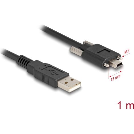 Delock Cable USB 2.0 Tipo-A macho a Tipo Mini-B macho con tornillos 1 m negro