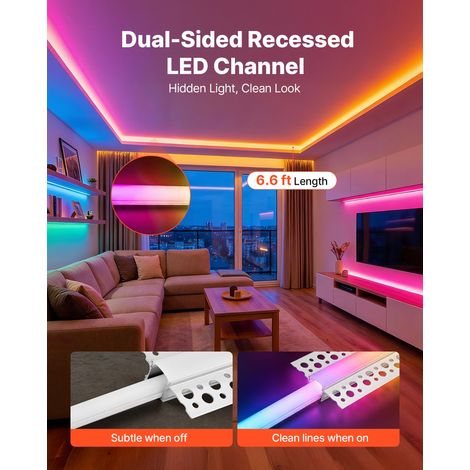 Profilé Aluminium LED Encastrable 2 m Lot de 10 Canal LED pour Plaque de Plâtre Éclairage Murs Plafonds, avec Diffuseur Blanc Laite… (1/5)