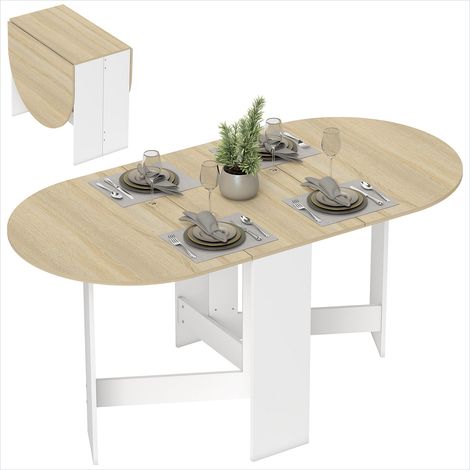 Table à manger ovale pliante panneau de particules bois naturel 163x80 cm - 6 personnes (1/5)