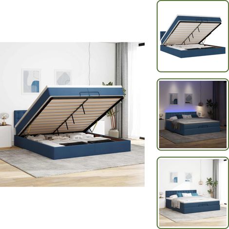 Coprimaterasso - vidaXL Struttura Letto Pouf con Materassi Blu 200x200 cm in Tessuto - Luci a LED