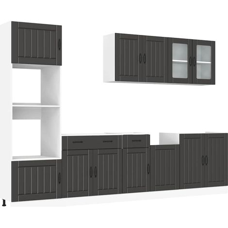 7 Piece Kitchen Cabinet Set Kalmar Black Engineered Wood vidaXL