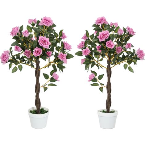 Set of 2 Artificial Plants White Rose Floral in Pot- Fake Plants  Home Indoor Decor- 90cm- Purple (1/5)