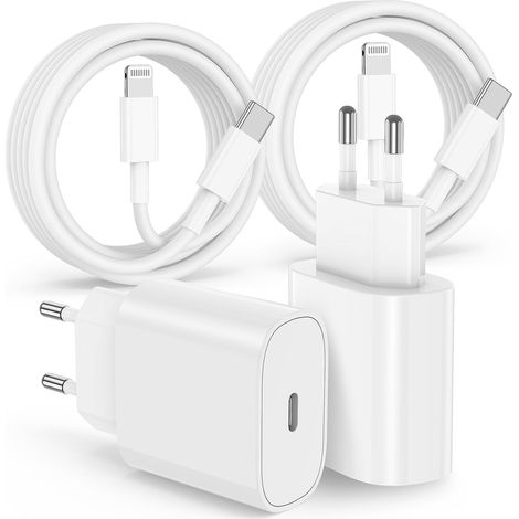 Chargeur Rapide 20W - Lot de 2 - USB-C Vers Lightning - Câble 2m - Pour iPhone 14 13 12 (1/5)