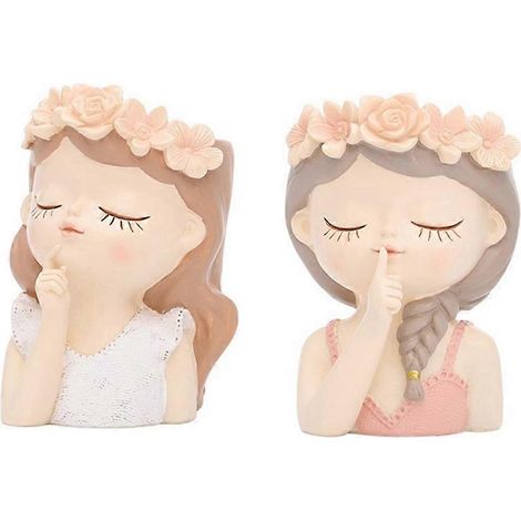 Mignon Succulent pot de fleurs avec Drainage Hole fille Face jardinière pot Big résine Lady Head jardinière Tall fleur (1/5)