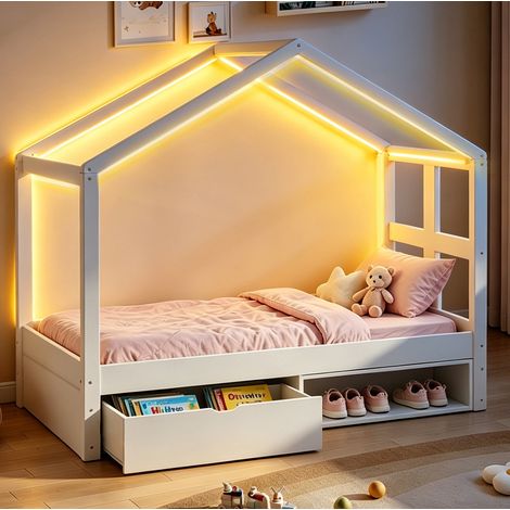 lit enfant rangement tiroir 90x190 bois blanc OKMYHOME