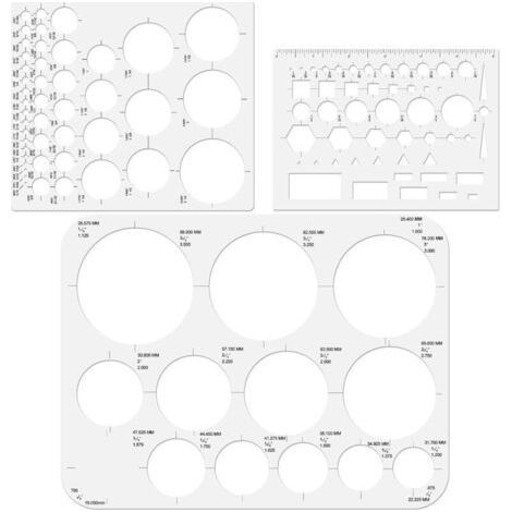 Lntyq 3 Pièces Regle Gabarit Cercle,Normographe de Cercle,Modèles de Mesure en Plastique,Modèle Dessin Géométrique,Trace Cercle pour Dessin Mesurer la Conception (1/5)