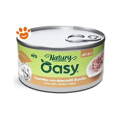 Oasy Cat Natury Soft Jelly Tonnetto con Straccetti di Pollo - Lattina 85 Gr - Cibo Umido Gatti