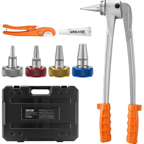VEVOR PEX Pipe Expander Tool Kit, Manual Tubing Expansion Tool for 3/8", 1/2", 3/4", 1" PEX Pipes - with 4 Expanding Heads, Pipe Cutter & Carrying Case for Radiant Heating & Water Plumbing System (1/5)