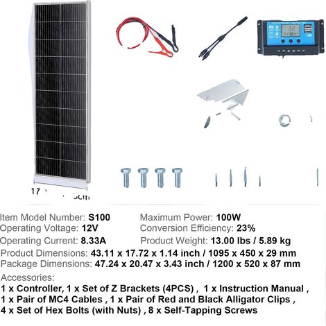Kit de panneaux solaires, module PV haute efficacité, design étanche, 100W (1/2)