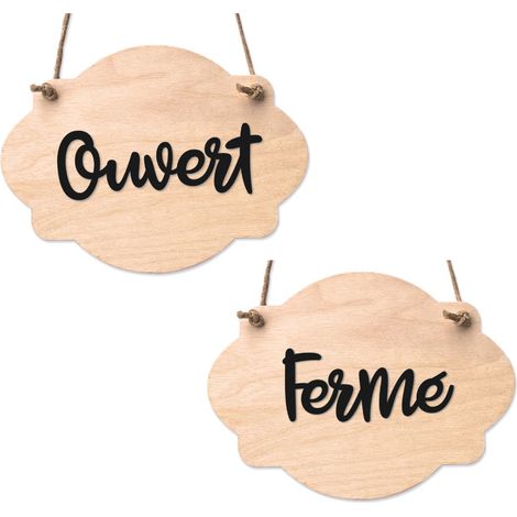 Plaque de porte en bois avec ventouse et cordelette Panneau ouvert fermé, pancarte toilettes, salle de bain.- Bois clair - Ouvert / Fermé