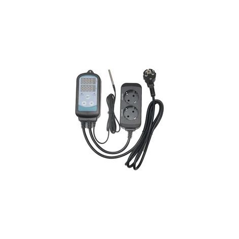 Prise Thermostat Numérique avec 2 Relais 220V Sonde, Controleur Température Chauffage Refroidissement pour Terrarium,Reptile,Incubateur,Serre,Couveuse,Brassage