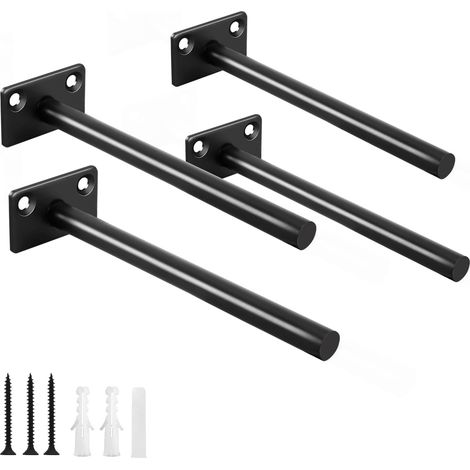Lot de 4 supports d'étagère flottants en acier massif noir de 15,2 cm – Supports cachés pour étagères flottantes en bois – Support d'étagère invisible – Vis et chevilles incluses (1/5)