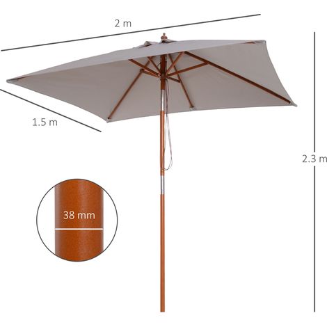 Parasol pliable gris bois sapin polyester trois positions réglables anti-UV étanche, 200 x 150 x 235 cm, compact maniable jardin plage balcon (1/5)
