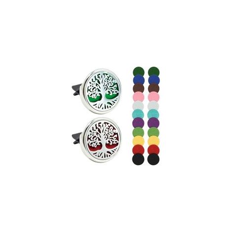 Lot de 2 diffuseurs d'huiles essentielles pour voiture, aromathérapie, en acier inoxydable, pour huiles essentielles, arbre de vie, désodorisant intérieur avec 20 feutres de rechange pour votre (1/5)