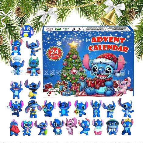 Calendrier de l'Avent Stitch Starling 2025, boîte surprise, compte à rebours d'Halloween, figurines anime, petite taille [Entièrement en caoutchouc souple jkw (1/5)