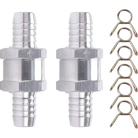 2 Pièces Clapet Anti-Retour, 12mm D'aluminium Carburant Non Retour Clapet Anti-Retour, avec 6 clips à ressort, pour Essence Diesel Carburateur Systèmes de Carburant à Basse Pression (1/5)