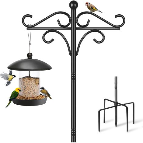 Crochet de Berger d'Extérieur pour Jardin - Poteau de Mangeoire pour Oiseaux Double Bras - Support Réglable en Hauteur pour Lanternes, Plantes Suspendues et Lampes Solaires - Base Solide à 5 Branches (1/4)