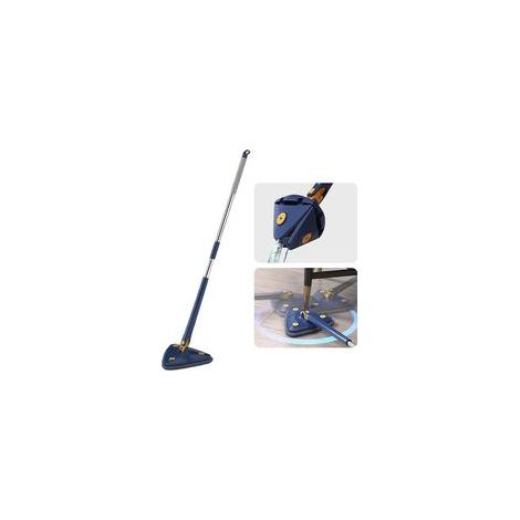 Balai de nettoyage télescopique triangulaire rotatif à 360° avec fonction d'essorage automatique, 2 lingettes de nettoyage, balai extensible en microfibre (bleu)-Crezuo