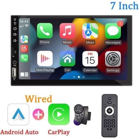 Autoradio 7'" Lecteur multimédia Carplay Android - Écran tactile HD - Bluetooth 2.0 - Double-Din (1/4)