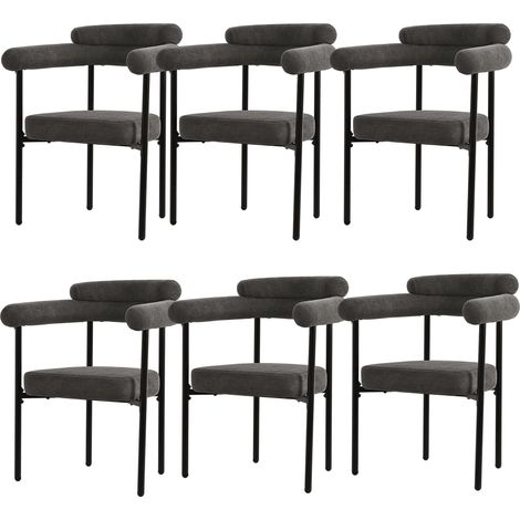 Set mit 6 modernen Esszimmerstühlen aus dunkelgrauem Wildlederoptik-Stoff mit Armlehnen (1/5)
