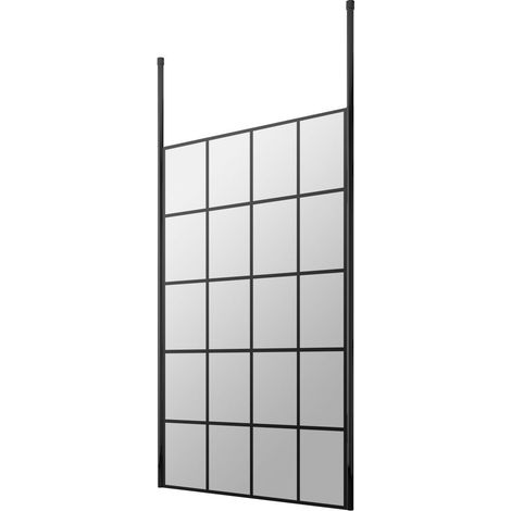 Hudson Reed 1200mm x 1950mm Matt Black Framed Wetroom Shower Screen with Ceiling Posts - BFCP12 (1/2)
