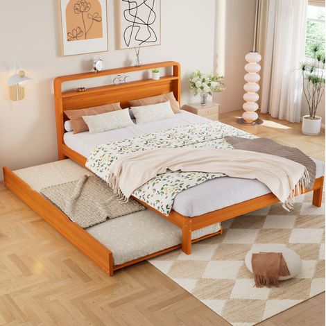 MEUBLIV Cama 140x200 cm natural – con cama abatible 90x190 cm, sin colchón (1/5)