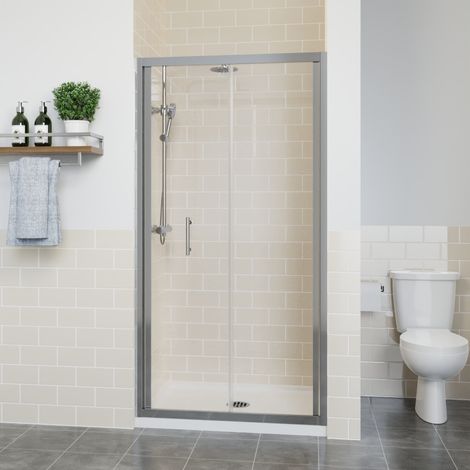 Bi Fold Shower Door Enclosure Bathroom Walk In Glass Screen Panel Chrome 1000mm (1/5)