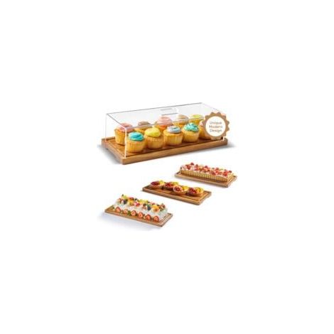 Présentoir à gâteaux avec couvercle – Présentoir à desserts en bois d'acacia et planche à charcuterie en bois pour gâteaux, pain, pâtisseries, fromage, grand plateau rectangulaire en bois, 15 x 6,25 p (1/5)