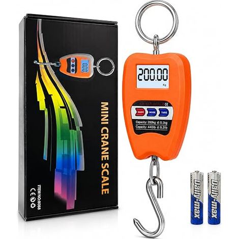 Digital Hanging Scale 200kg/440lb, Portable Crane Scale with Stainless Steel Hook, LCD Luggage Scale, Fishing Scales and Electronic Weighing kg/lb/N for Travel, Hunting, Farm, Industry (1/5)