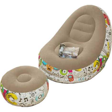Chaise canapé gonflable et repose-pieds portable à motifs graffiti, canapé paresseux ergonomique avec ottoman, sofa couture épaisse et peluche, couleurs macaron, intérieur extérieur maison chambre