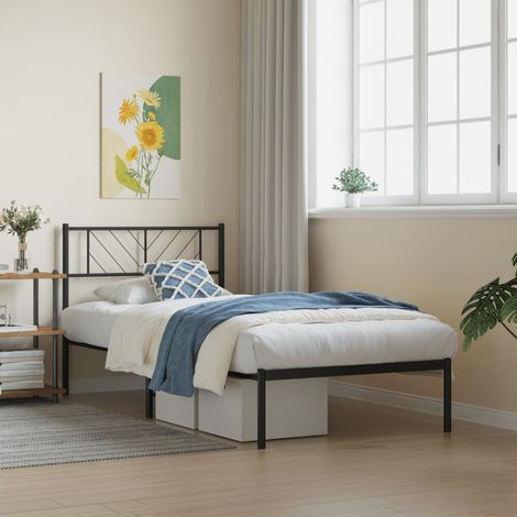 Cadre de lit métal sans matelas avec tête de lit noir 90x190 cm 275356 (1/5)