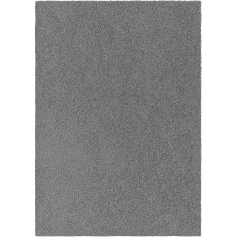 Tapis shaggy 120x170 gris et blanc tissé rectangle motif uni TAPITOP