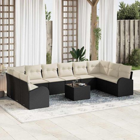 vidaXL Gartensofa-set mit Kissen 11 pcs Braun und Creme Poly-Rattan (1/5)