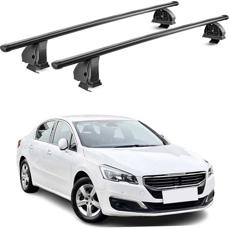 OMAC Barres de toit transversales en acier pour Peugeot 508 I Berline 2011-2018 – TÜV / DIN 75302:2019 – Antivol inclus – Rainure en T (accessoires) – Charge max 75 kg – 2 barres – Noir