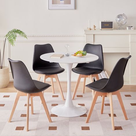 Wokaka Ensemble table et chaises de salle à manger 5 pièces -Table à manger ronde MDF 80cm - 4 chaises - scandinave - Noir