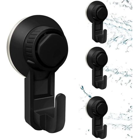 Pack of vacuum suction cup hooks, wall suction hooks, self-adhesive wall hooks without drilling, bathroom suction hooks, suction cup hooks for kitchen, office, closet (black) (1/4)