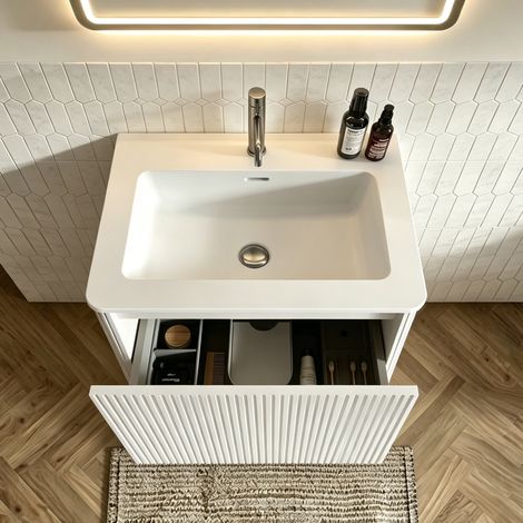 Meuble sous vasque 60 cm mural blanc push-to-open HAVRYA (1/5)